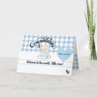 New Baby Boy Congratulations Card, Cute Blue Bear Kaart