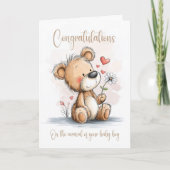 New Baby Boy Congratulations Teddy Bear Card Kaart (Voorkant)