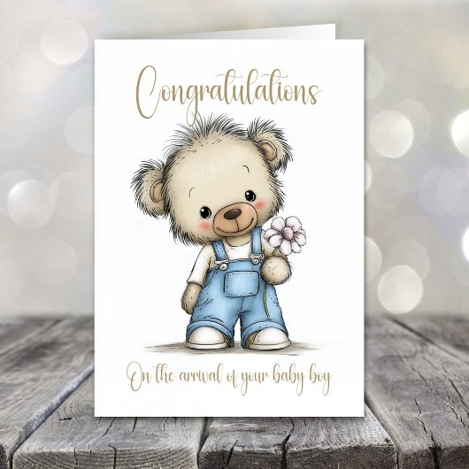 New Baby Boy Congratulations Teddy Bear Card Kaart