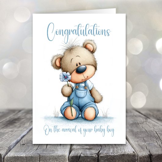 New Baby Boy Congratulations Teddy Bear Card Kaart