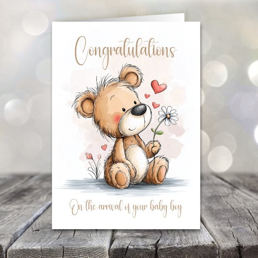 New Baby Boy Congratulations Teddy Bear Card Kaart