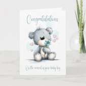 New Baby Boy Congratulations Teddy Bear Card Kaart (Voorkant)