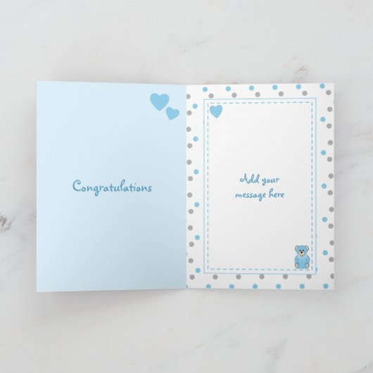 New Baby Boy teddy bear blue Kaart (Binnen)