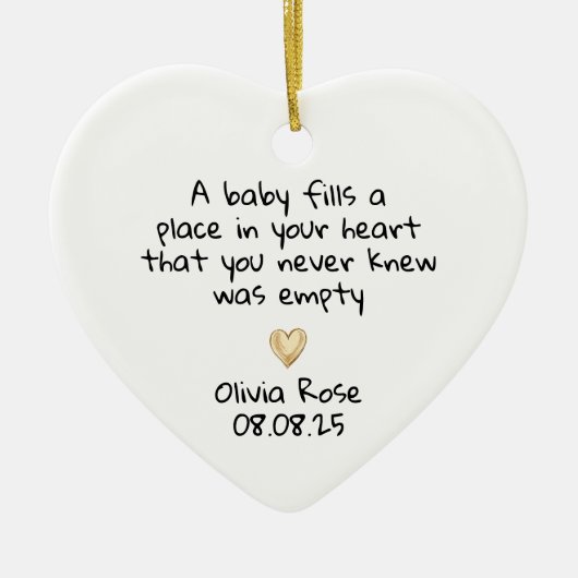 New Baby First Christmas Gold Heart Keramisch Ornament (Voorkant)