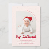 New Baby First Christmas Photo Birth Announcement Feestdagenkaart (Voorkant)