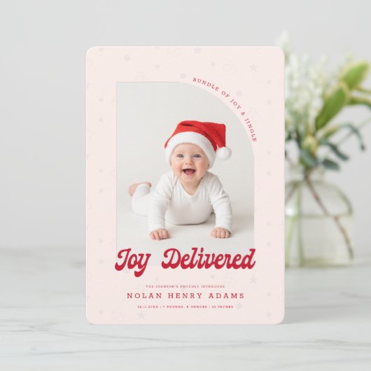 New Baby First Christmas Photo Birth Announcement Feestdagenkaart (Staand voorkant)