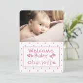 New Baby, Foto aankondiging, Roze Polka-Dot, Kaart (Staand voorkant)