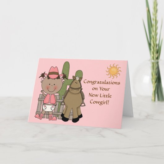 New Baby Girl and Pony Congratulations - Western Kaart (Voorkant)