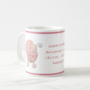 New Baby Girl Birth Information Cute Baby Carriage Koffiemok