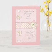 New Baby Girl Card Pink congratulations Kaart (Gele Bloem)