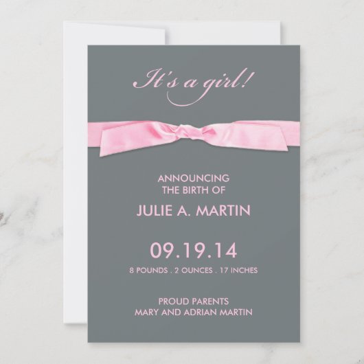 New Baby Girl Flat Announcement Card Aankondiging (Voorkant)