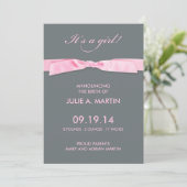 New Baby Girl Flat Announcement Card Aankondiging (Staand voorkant)