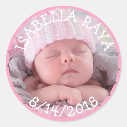 New Baby Girl Foto aankondiging Ronde Sticker (Voorkant)