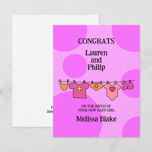 New Baby Girl Gefeliciteerd  Kaart (Voorkant / Achterkant)