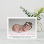 New Baby Girl Newborn Birth Stats roze | FOTO Aankondiging (Staand voorkant)