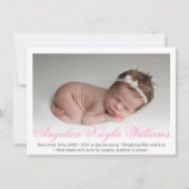 New Baby Girl Newborn Birth Stats roze | FOTO Aankondiging (Voorkant)