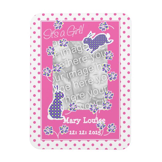 New Baby Girl Photo Magnet, Cute Bunny Rabbits Magneet (Verticaal)