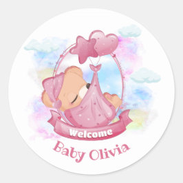New Baby Girl Pink Teddy Bear-ballonnen Ronde Sticker