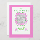 New Baby Girl Triplets Aankondiging Fotokaart (Voorkant / Achterkant)