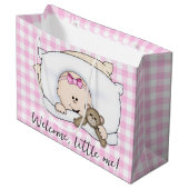 New Baby Girl With Teddy Bear On Gingham Groot Cadeauzakje (Voorkant Gekanteld)