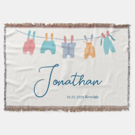 New Baby, Name, Date, Minimal Cute Clothline Deken