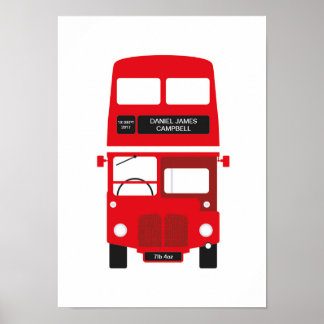 New Baby Personalized London Red Bus Poster
