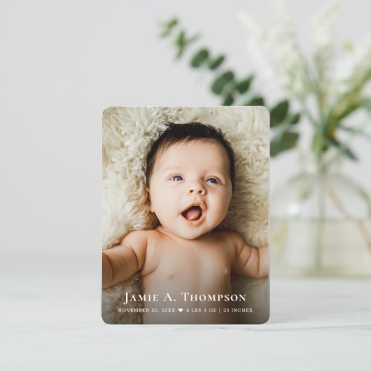 New Baby Photo Simple Heart Modern Birth Aankondiging (Staand voorkant)
