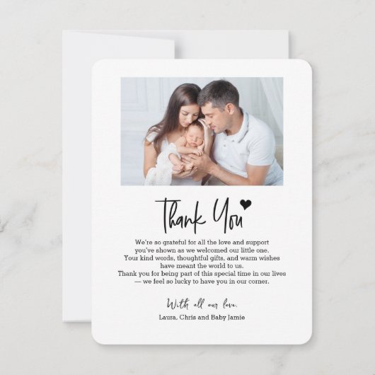 New Baby Photo Simple Heart Modern Birth Aankondiging (Achterkant)