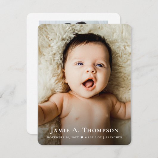 New Baby Photo Simple Heart Modern Birth Aankondiging (Voorkant / Achterkant)