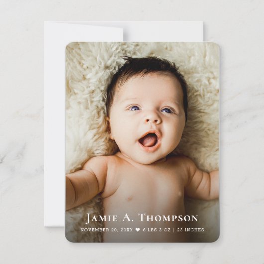 New Baby Photo Simple Heart Modern Birth Aankondiging (Voorkant)