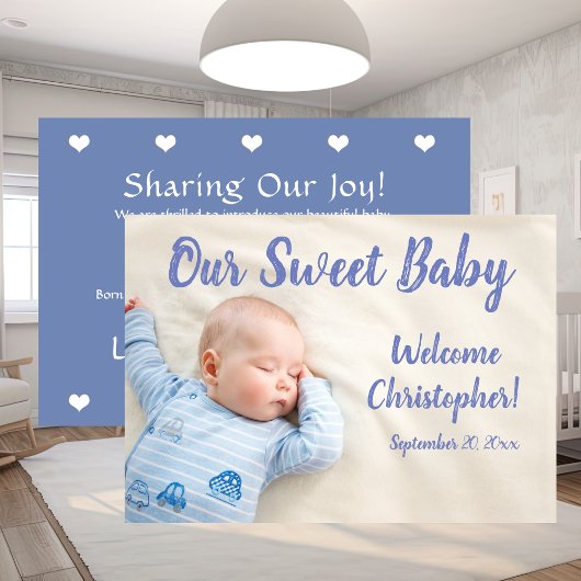 New Baby Photo With Name Blue Aankondiging