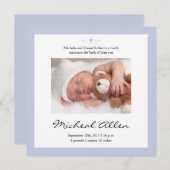 New Baby Poem Birth Announcement Blue Aankondiging (Voorkant / Achterkant)