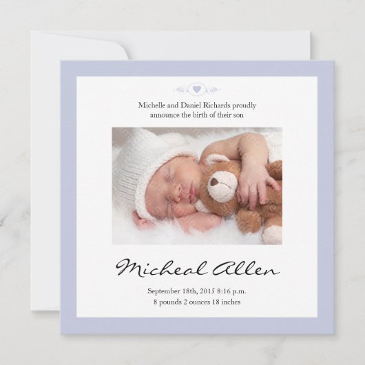 New Baby Poem Birth Announcement Blue Aankondiging (Voorkant)