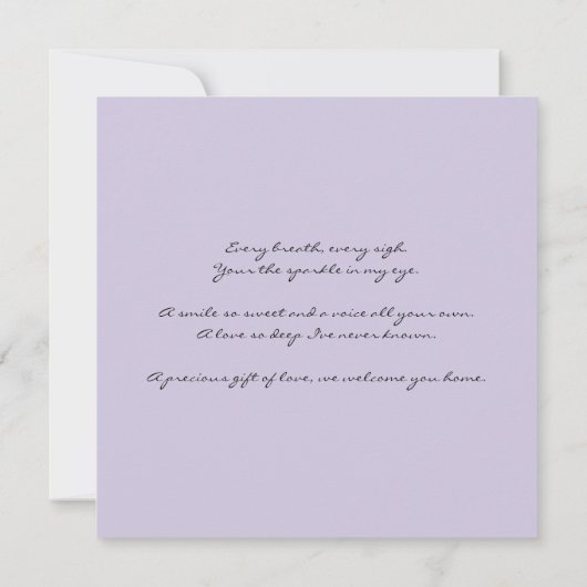 New Baby Poem Birth Announement Paars Aankondiging (Achterkant)