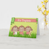 New Baby Triplet Girls Cute Monkey Kaart (Gele Bloem)