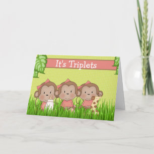 New Baby Triplet Girls Cute Monkey Kaart