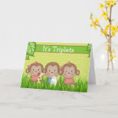 New Baby Triplet Two Girls One Boy Cute Monkey Kaart (Gele Bloem)