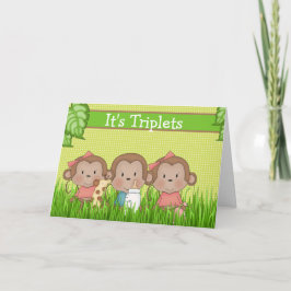 New Baby Triplet Two Girls One Boy Cute Monkey Kaart