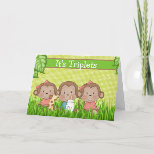 New Baby Triplet Two Girls One Boy Cute Monkey Kaart