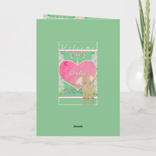 New Baby w/Elephant Folded Greeting Card Kaart (Achterkant)