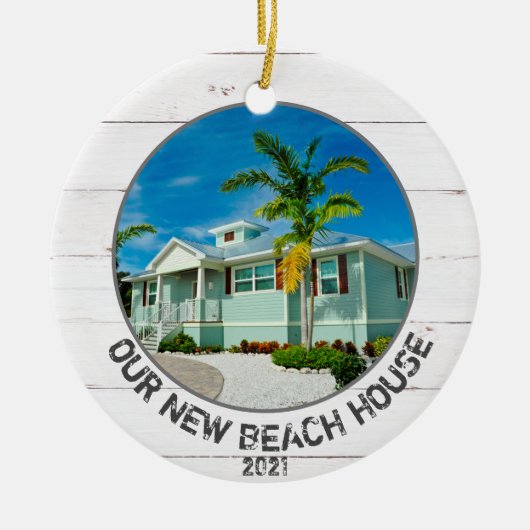New Beach House Thuisfoto met jaar Keramisch Ornament (Voorkant)