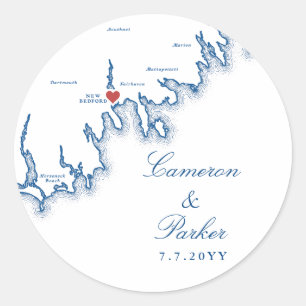 New Bedford MA Trouw Elegant Navyblauw Kaart Ronde Sticker