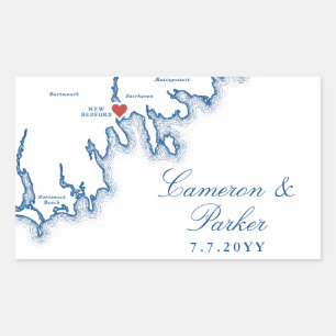 New Bedford MA Trouw Elegant Navyblauw Landkaart Rechthoekige Sticker