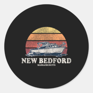 New Bedford Ma Vintage Scheepvaart 70s Retro Boot Ronde Sticker