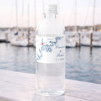 New Bedford MA Wedding Elegant Navy Blue Map Waterfles Etiket