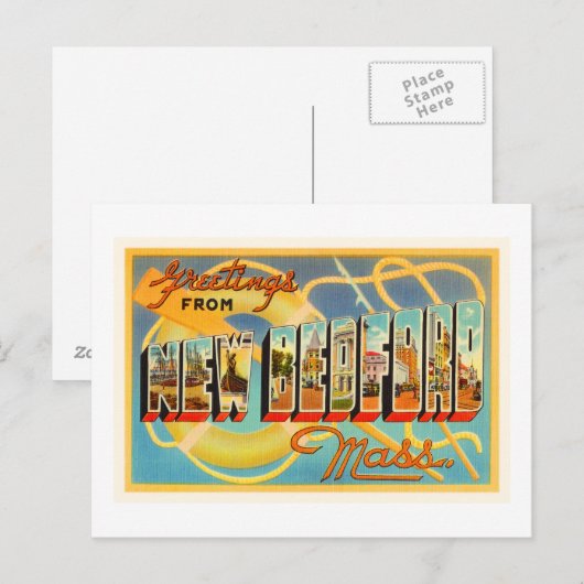 New Bedford Massachusetts MA Old Travel Souvenir Briefkaart (Voorkant / Achterkant)