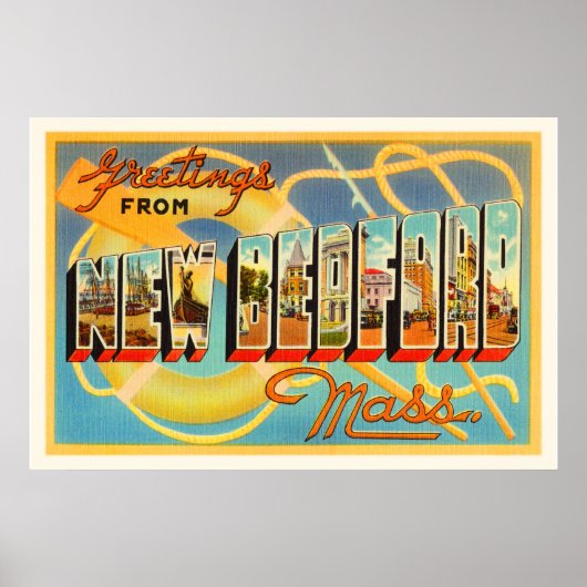 New Bedford Massachusetts MA Old Travel Souvenir Poster (Voorkant)