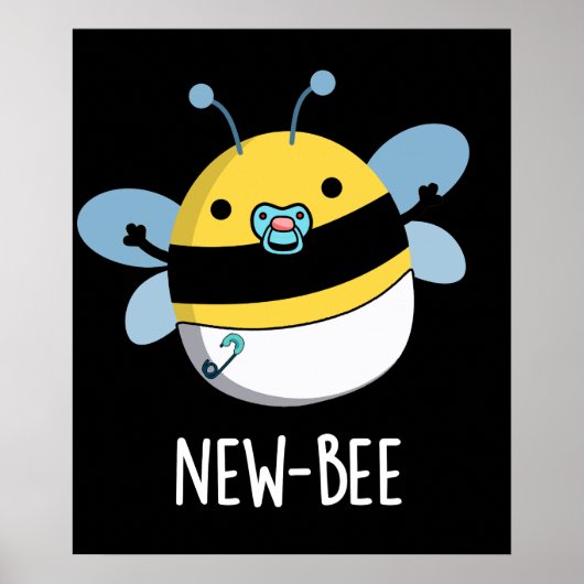 New Bee Funny Insect Bug Dark BG Poster (Voorkant)