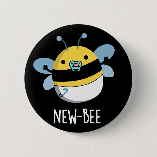 New Bee Funny Insect Bug Dark BG Ronde Button 5,7 Cm (Voorkant)