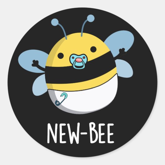 New Bee Funny Insect Bug Dark BG Ronde Sticker (Voorkant)